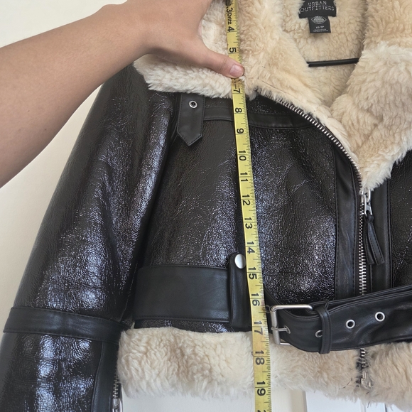 Faux Shearling Lined Dark Chocolate/Black Vinyl Faux Leather Jacket - Picture 7 of 9